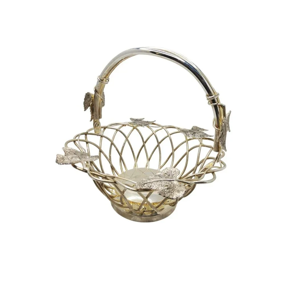 Vintage Godinger Silver-Plated Woven Basket With Leaf Accents